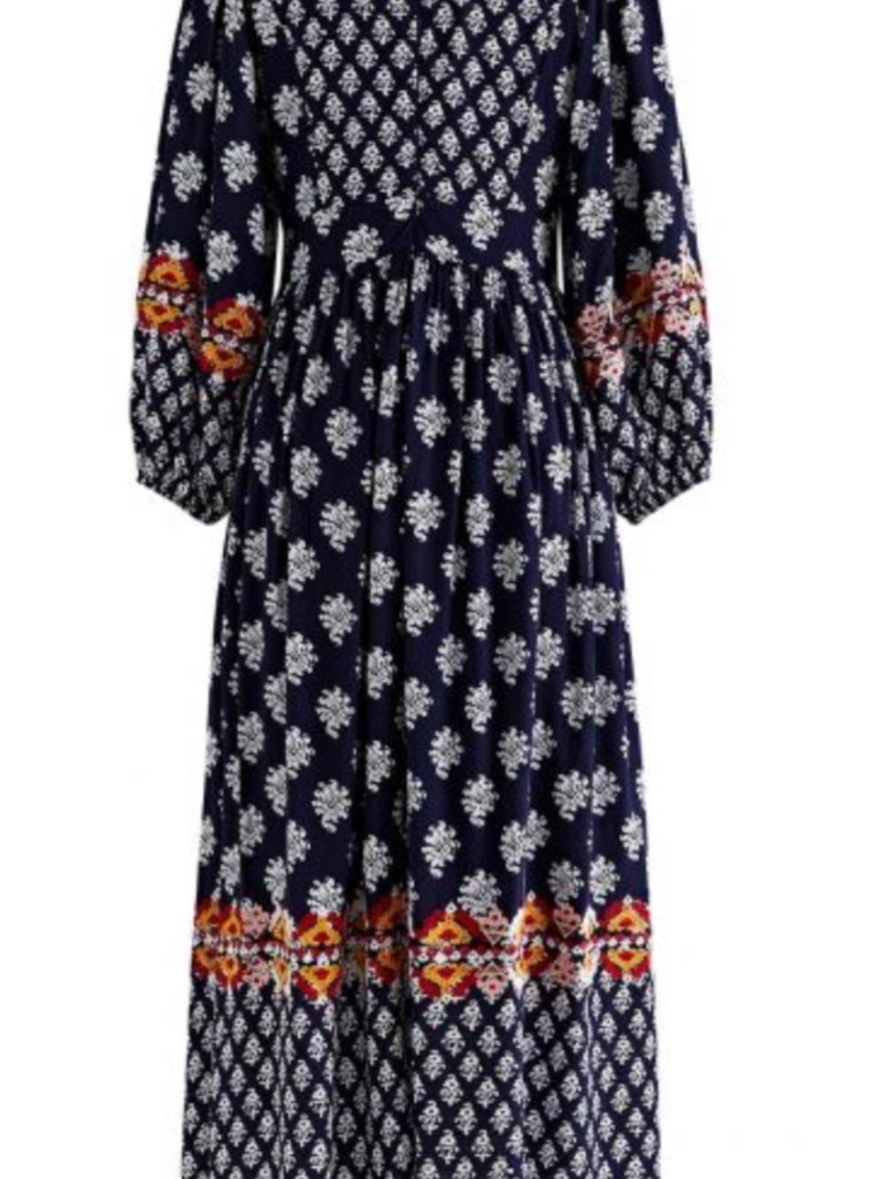 Boho Chicwish Navy Printed V‑Neck Midi Dress with Embroidered Trim - Picture 2 of 11